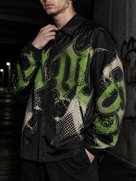 Custom all-over gothic graphic print coach jacket